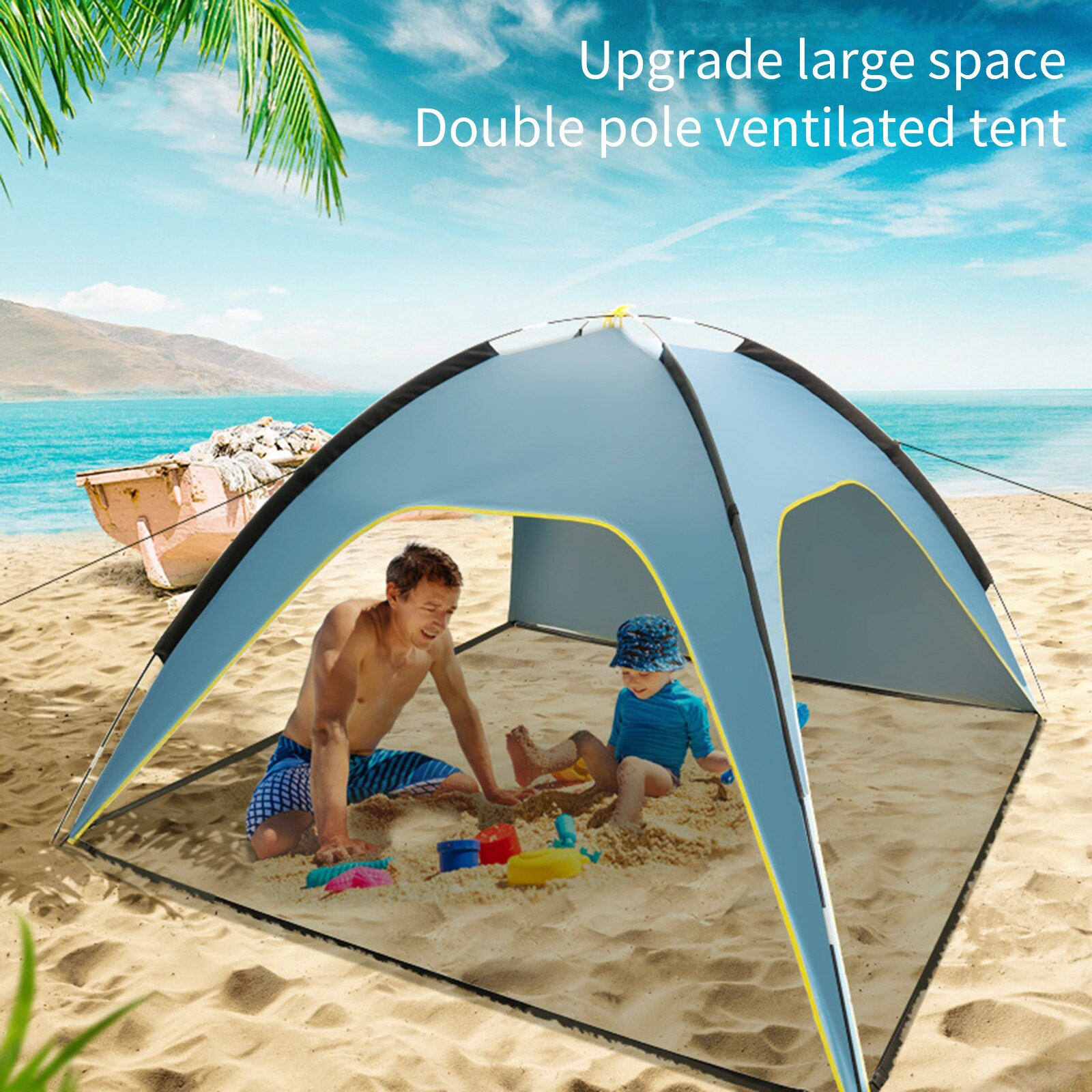 Cheap Goat Tents Beach Tent Automatic Open Ultralight Sun Shelter Camping Tents for Beach Playing Sun Shelter Travelling Hiking   